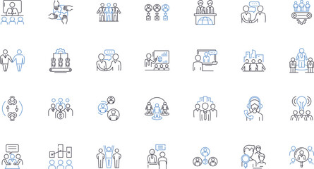Professional Colleagues line icons collection. Nerking, Collaboration, Support, Connections, Mentorship, Community, Partnership vector and linear illustration. Alliance,Teamwork,Trust outline signs