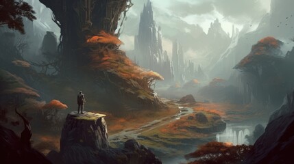 Fototapeta na wymiar RPG Journey Game Art Wallpaper Background