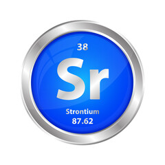 Icon structure Strontium (Sr) chemical element round shape circle blue. Chemical element of the periodic table. Sign with atomic number. Study in science for education. 3D vector illustration.	