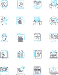 Data protection linear icons set. Privacy, Security, Encryption, Compliance, Confidentiality, Anonymity, Integrity line vector and concept signs. Access,Breach,Backup outline illustrations