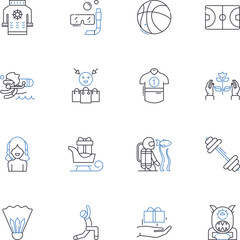 Enjoyment line icons collection. Fun, Delight, Thrill, Pleasure, Bliss, Joy, Excitement vector and linear illustration. Entertainment,Amusement,Laughter outline signs set