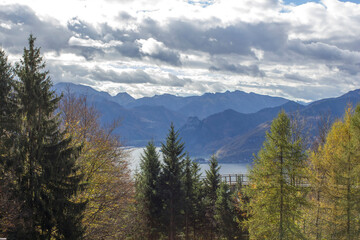 Lake Traunsee and Alps seen from Traunstein, Upper Austria, Austria