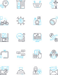 Virtual marketing linear icons set. Online, Digital, Strategy, Branding, Advertising, SEO, Social media line vector and concept signs. Content,Analytics,Campaigns outline illustrations