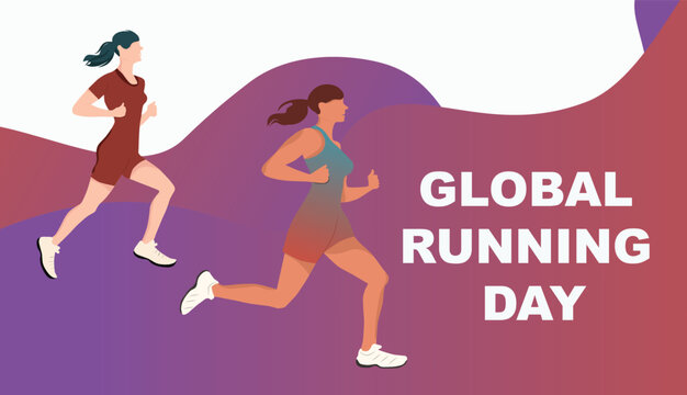 Global running Day in June, vector banner design. Run with the whole world, quote. Training outdoor in a park.