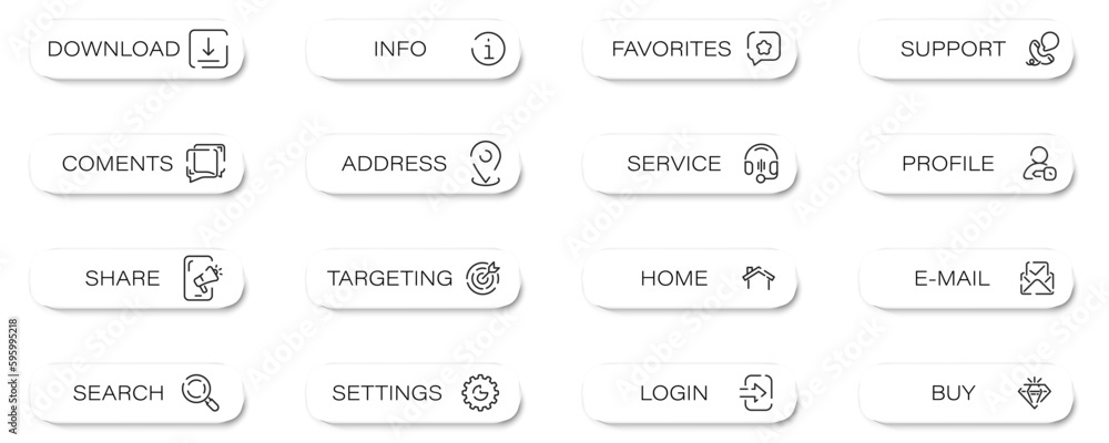 Fototapete Web buttons collection with shadow. Different app button collection
