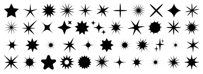 Set of black sparkle stars. Twinkle stars collection. Stars icon