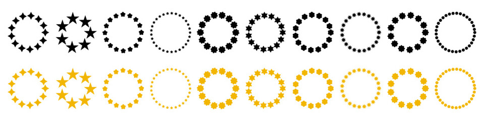 Circular stars collection. Circle stars icons. Set of stars icons