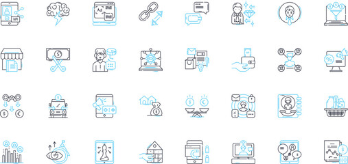 Online promotion linear icons set. Digital, Marketing, SEO, Social media, Advertising, Branding, Traffic line vector and concept signs. Lead generation,Email,Content outline illustrations