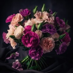 Bouquet with pink and purple lisianthus. Mother's Day Flowers Design concept.