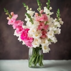 Bouquet with pink and white snapdragons. Mother's Day Flowers Design concept.