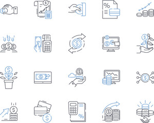 Investment sector line icons collection. Stocks, Bonds, Mutual Funds, Real Estate, Commodities, Futures, Options vector and linear illustration. ETFs,Index,Diversification outline signs set