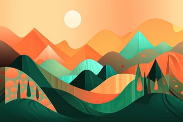 Abstract illustration of a mountain landscape. Generative AI