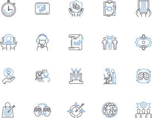 Command line icons collection. Authority, Controller, Dictate, Direct, Dominate, Govern, Guide vector and linear illustration. Head,Hold sway,Influence outline signs set