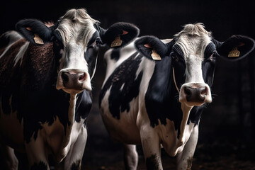 Obraz na płótnie Canvas Holstein cows on the farm. Black Background. generative AI