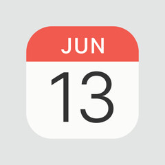 Fototapeta premium Jun 13 icon isolated on background. Calendar symbol modern, simple, vector, icon for website design, mobile app, ui. Vector Illustration