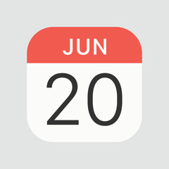 Jun 20 icon isolated on background. Calendar symbol modern, simple, vector, icon for website design, mobile app, ui. Vector Illustration