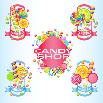 Vector set of lollipop  for candy shop. Candy shop emblems. 