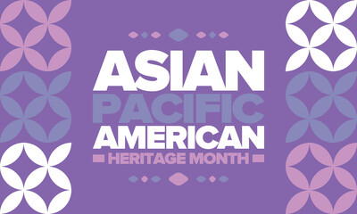 Asian Pacific American Heritage Month in May. Сelebrates the culture, traditions and history of Asian Americans and Pacific Islanders in United States. Vector poster. Illustration with east pattern