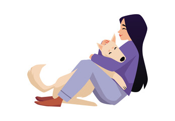Emotional support animal and pets therapy, veterinary, flat vector isolated.