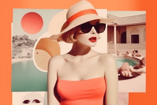 Retro stylefashion woman wearing trendy sunglasses. Pin up girl, ai generated