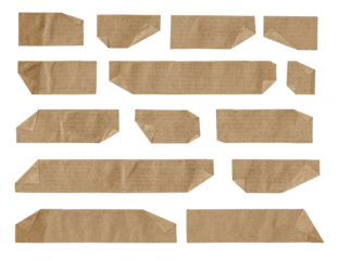 Collection of vintage grunge adhesive tape strips on transparent background, png file