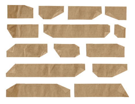 Collection of vintage grunge adhesive tape strips on transparent background, png file