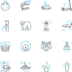 Fototapeta na wymiar Urban tourism linear icons set. Skyscrapers, Vibrant, Diversity, Alleys, Museums, Architecture, Street art line vector and concept signs. Landmarks,Cityscape,Boutiques outline illustrations