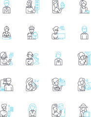 Fototapeta premium Individuality linear icons set. Unique, Self-expression, Originality, Authenticity, Difference, Diverse, Singular line vector and concept signs. Distinctiveness,Nonconformity,eness outline