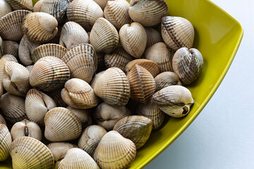 Plato con berberechos frescos crudos.