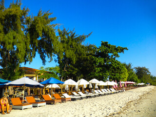 Beautiful coastline at tropical Gili Trawangan, the largest of the Gili islands, only a few hours away from the touristy area of Kuta, Bali, Indonesia
