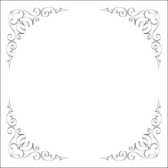 Elegant black and white monochrome ornamental border for greeting cards, banners, invitations. Vector frame for all sizes and formats. Isolated vector illustration.	