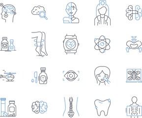 Relaxation center line icons collection. Serenity, Tranquility, Calm, Peace, Escape, Renewal, Rejuvenation vector and linear illustration. Meditation,Yoga,Massage outline signs set