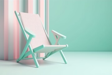 Beach chair and on mint color background. vacation and tourism concept