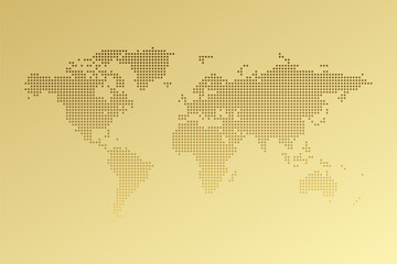 World map vector. Dotted symbol on golden background. Element for business, web design, media, infographic sign