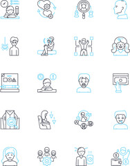 Social awareness linear icons set. Empathy, Tolerance, Compassion, Equality, Diversity, Inclusion, Respect line vector and concept signs. Justice,Kindness,Fairness outline illustrations