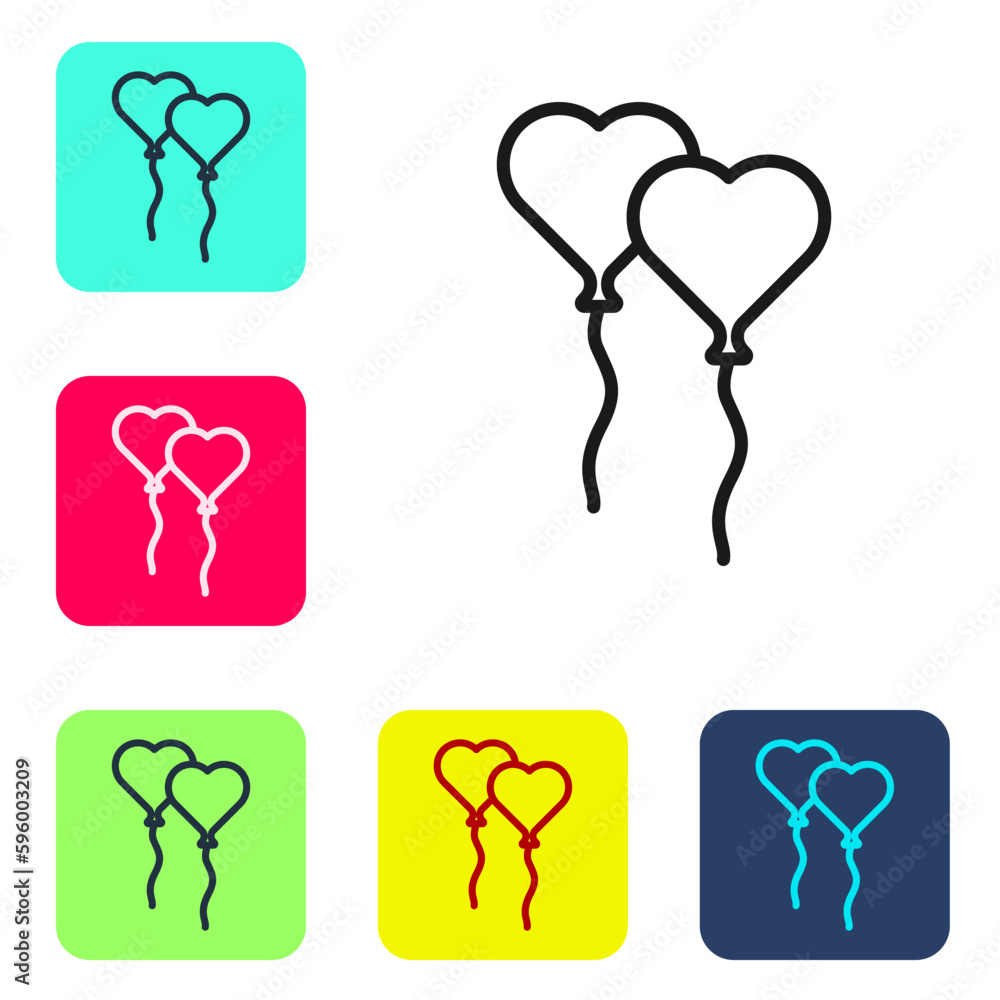 Poster black line balloons in form of heart with ribbon icon isolated on white background. valentines day. 