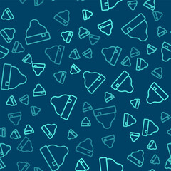 Green line Beanie hat icon isolated seamless pattern on blue background. Vector