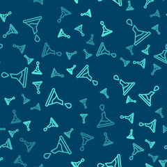 Green line Funnel or filter icon isolated seamless pattern on blue background. Vector