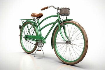 Fototapeta na wymiar Retro green city bike isolated on white background with bike theme elements 3D rendered illustration. Generative AI