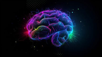 Human Brain with Neon Lights, Neuro Transmitters 