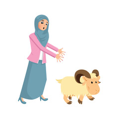 illustration woman with  goat