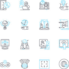 Business ventures linear icons set. Entrepreneurship, Innovation, Profitability, Sustainability, Scalability, Nerking, Collaboration line vector and concept signs. Growth,Investment,Marketability