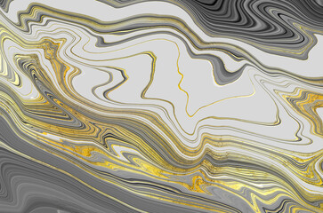 White and Gray Marble Gold Veined Texture. Light Agate Ripple Background.
