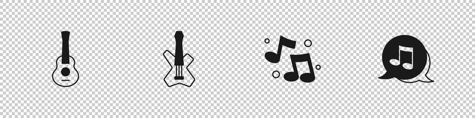 Set Guitar, Electric bass guitar, Music note, tone and icon. Vector