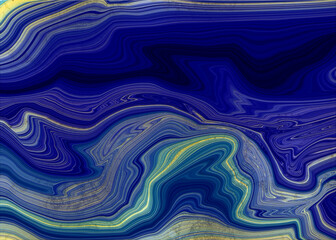 Marble Dark Blue and Gold Abstract Background. Fluid Acrulic Art Imitation.