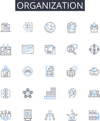 Organization line icons collection. Establishment, Company, Enterprise, Corporation, Association, Institution, Agency vector and linear illustration. Business,Firm,Company outline signs set