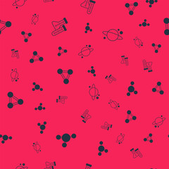 Set Molecule, Test tube, and Planet Saturn on seamless pattern. Vector