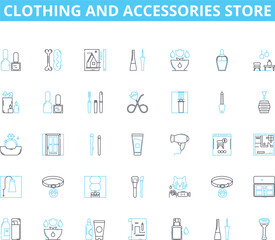 Naklejka na ściany i meble Clothing and Accessories Store linear icons set. Fashion, Apparel, Accessories, Trendy, Style, Chic, Boutique line vector and concept signs. Footwear,Eyewear,Glamorous outline illustrations