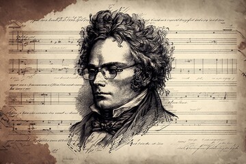 Sheet music by schubert, concept of Music composition and Schubert's work, created with Generative AI technology - obrazy, fototapety, plakaty