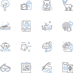 Death-defying excursion line icons collection. Thrill, Danger, Adrenaline, Fear, Highwire, Suspense, Daredevil vector and linear illustration. Risk,Adventure,Intensity outline signs set